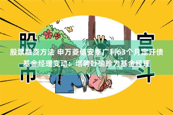 股票融资方法 申万菱信安泰广利63个月定开债基金经理变动：增聘叶瑜珍为基金经理