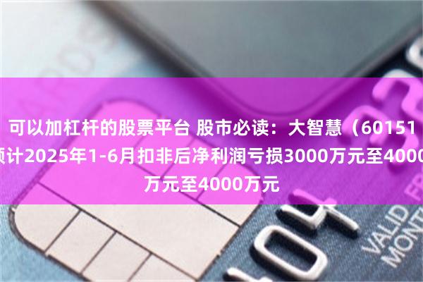 可以加杠杆的股票平台 股市必读：大智慧（601519）预计2025年1-6月扣非后净利润亏损3000万元至4000万元